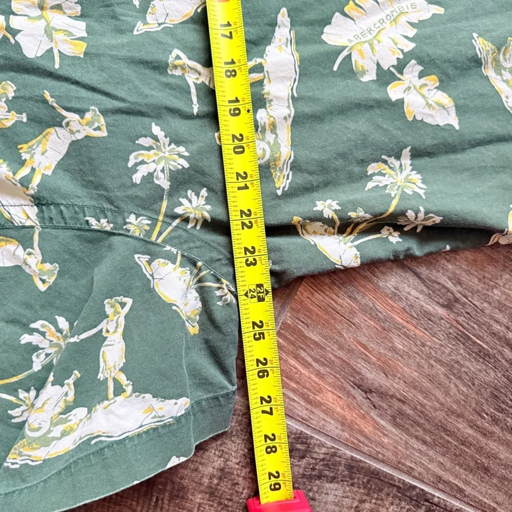 Abercrombie & Fitch Mens Vintage 90s Mens Hawaiian Hula Button Up Shirt, Green,L - Picture 8 of 11